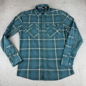 NRS Plaid Button Shirt Men's M Teal Long Sleeve Lightweight Outdoor Fishing